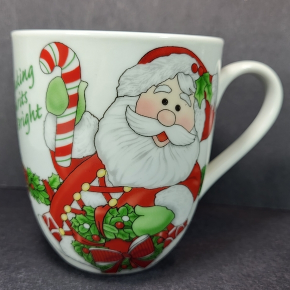 Fitz and Floyd Other - Fitz & Floyd Santa MUG Christmas 'Making Spirits Bright' 12 oz Cup Candy Cane